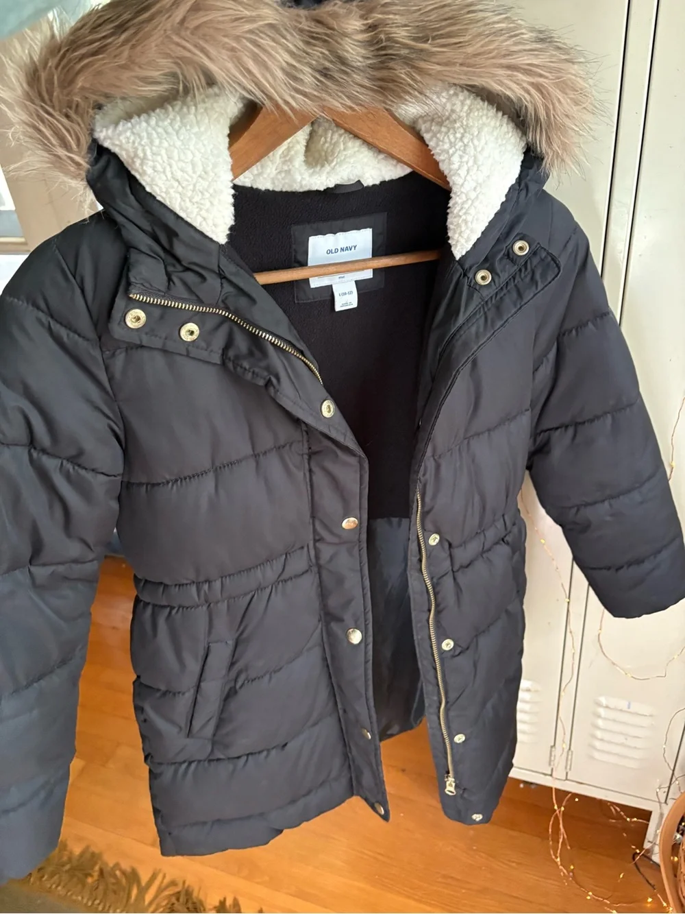 Kids winter long puffer jacket with fur hood